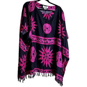 Beachwear Poncho Coverup Swimwear Black Pink Hawaiian Fringe Vacation Travel OS